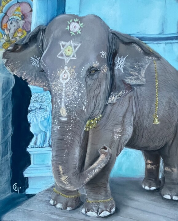 Lakshmi l’éléphant du temple Disegno, 15,8x11,8 in