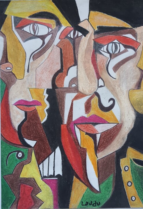 5 Visages Cubiste 图画, 16.5x11.4 in