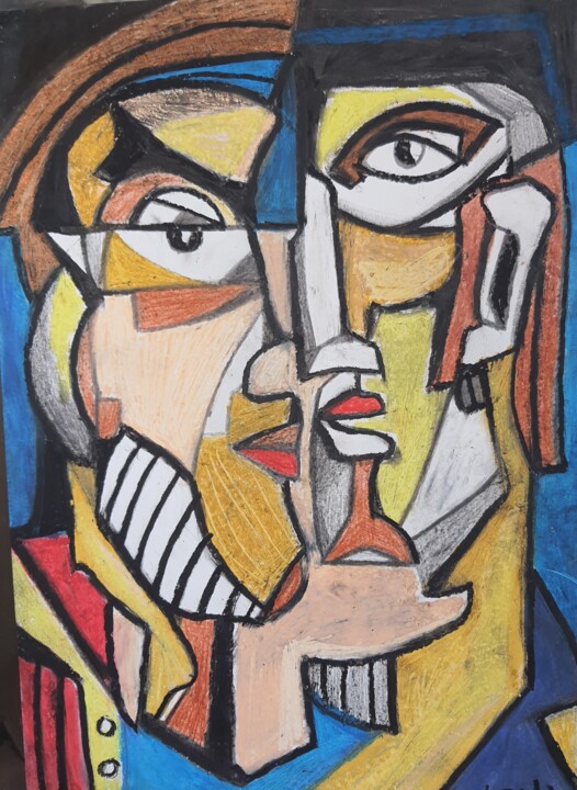 2 personnages cubistes 图画, 16.5x11.4 in