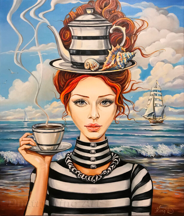 Lady and Sea 绘画, 27.6x23.6 in
