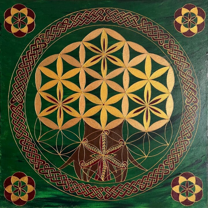 Sacred Tree of Life, genus,life, green, flower of life Картина, 19,7x19,7 in