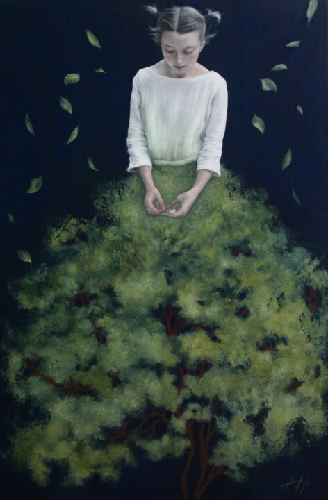 Painting titled "The last tree" by Federica Belloli, Original Artwork, Acrylic Mounted on Wood Stretcher frame