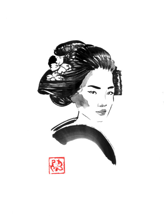 beautiful geisha hair style 图画, 15.8x11.8 in