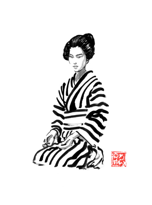 stripy geisha 图画, 15.8x11.8 in
