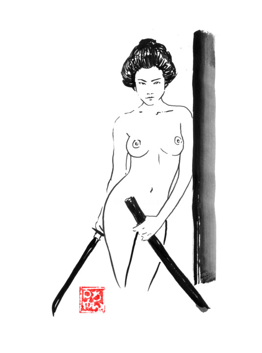 naked samurai geisha 图画, 15.8x11.8 in