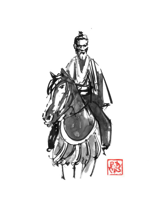 old samurai riding 图画, 15.8x11.8 in