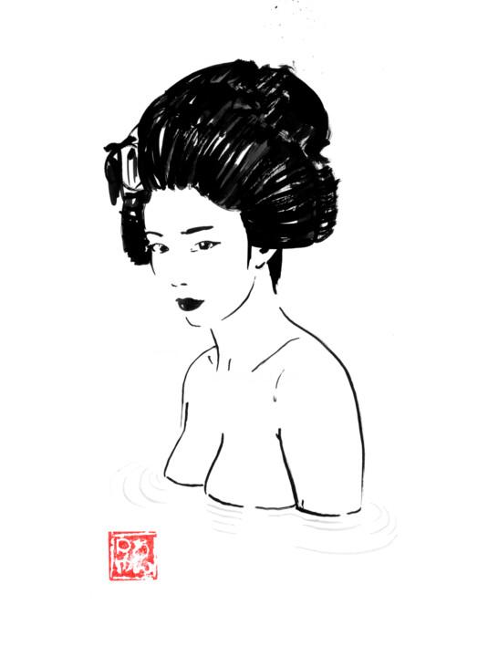 onsen woman Disegno, 15,8x11,8 in