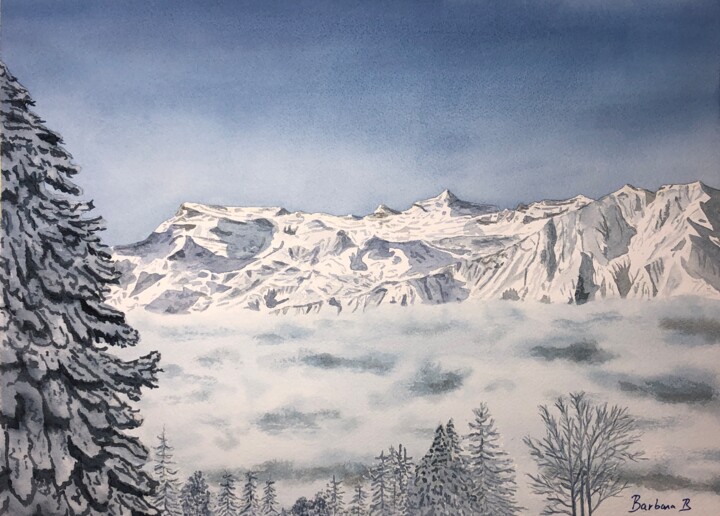 Painting titled "Entre le Crêt du Mi…" by Barbara B., Original Artwork, Watercolor
