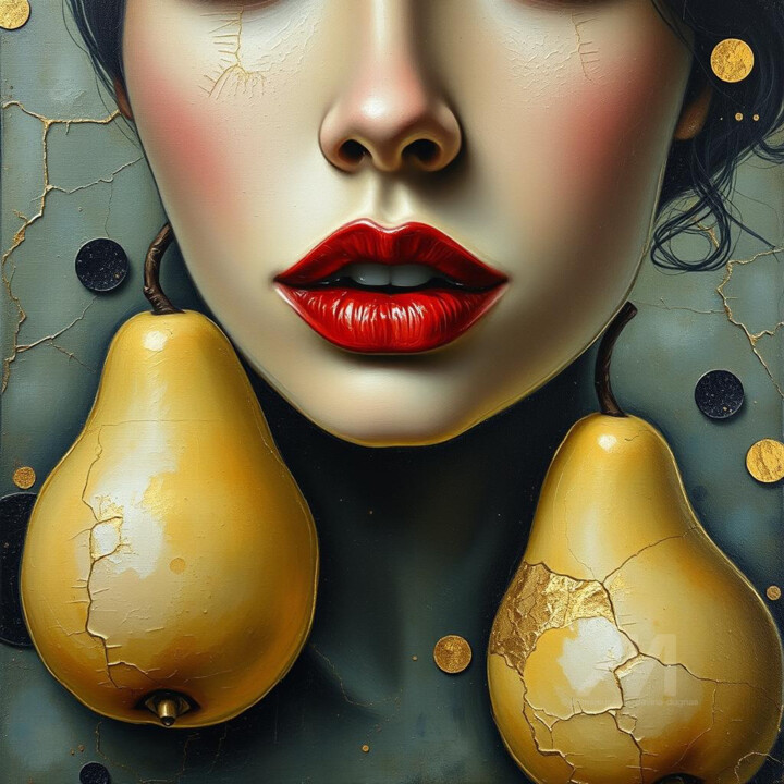 Red lips and Two Pears 数字艺术, 19.7x19.7 in