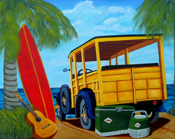 Woody Wagon Beach Day Tablo, 16x20 in