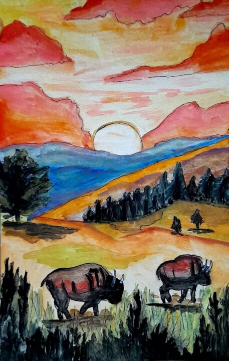 Original Painting South Dakota USA Pittura, 9,8x6,3 in