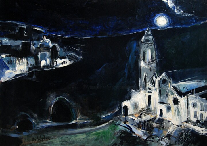 绘画 标题为“Une Nuit à Matera” 由Hervé Marchelidon, 原创艺术品, 丙烯 安装在木板上