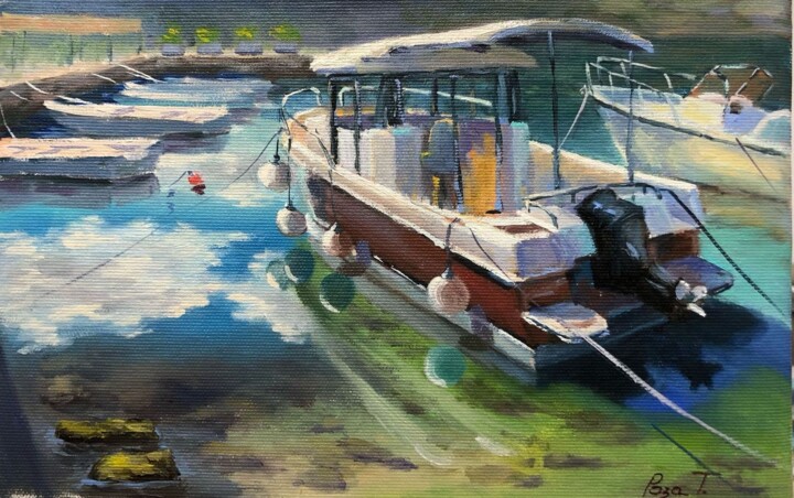 Painting titled "Лодки в облаках" by Tatiana Rykova (Rosa), Original Artwork, Oil
