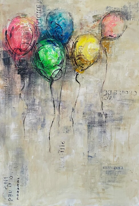 Pintura titulada "les ballons" por Nathalie Grange, Obra de arte original, Acrílico Montado en Bastidor de camilla de madera