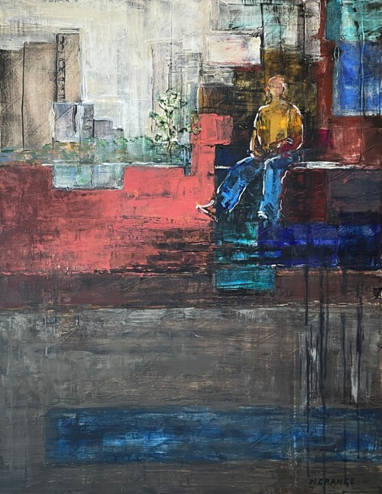 Pintura titulada "vu d'en haut" por Nathalie Grange, Obra de arte original, Acrílico Montado en Bastidor de camilla de madera
