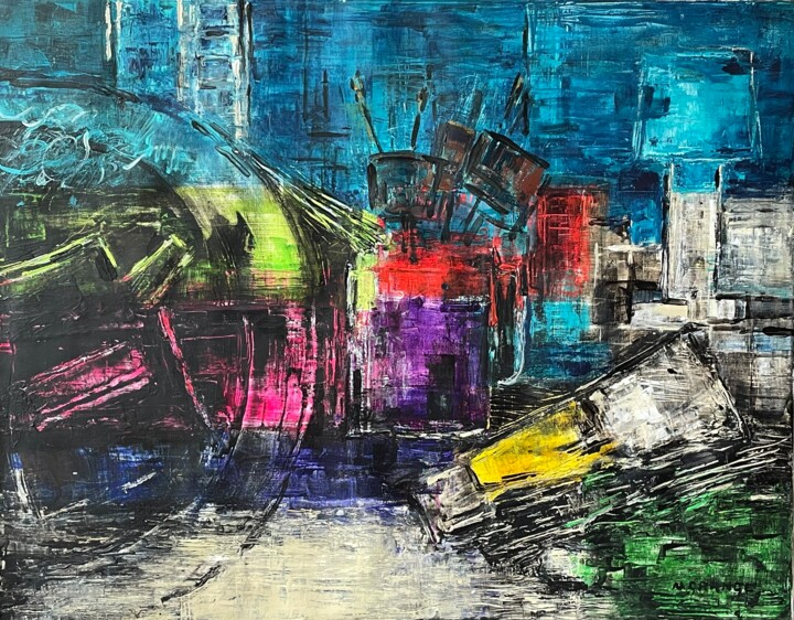 Pintura titulada "bric à brac" por Nathalie Grange, Obra de arte original, Acrílico Montado en Bastidor de camilla de madera