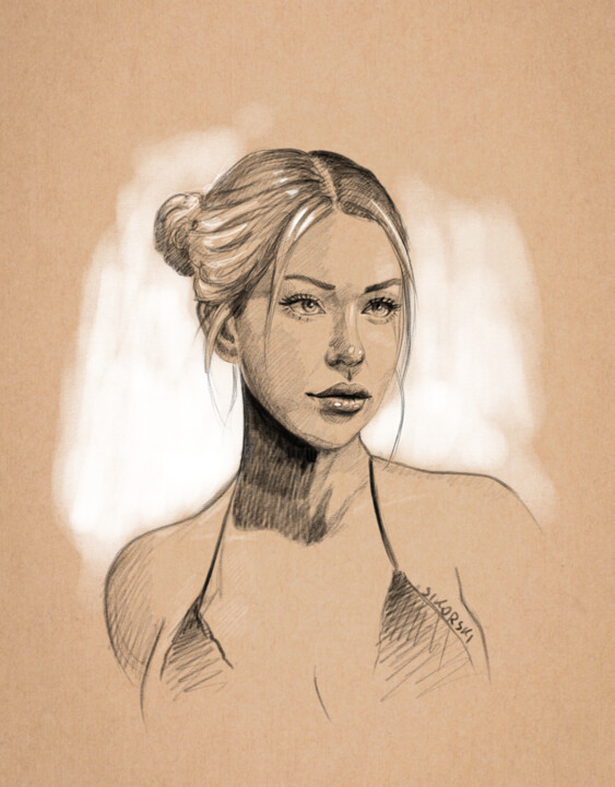 Digital Arts titled "Portrait of Laurence" by Jarek Sikorski, Original Artwork, Pencil