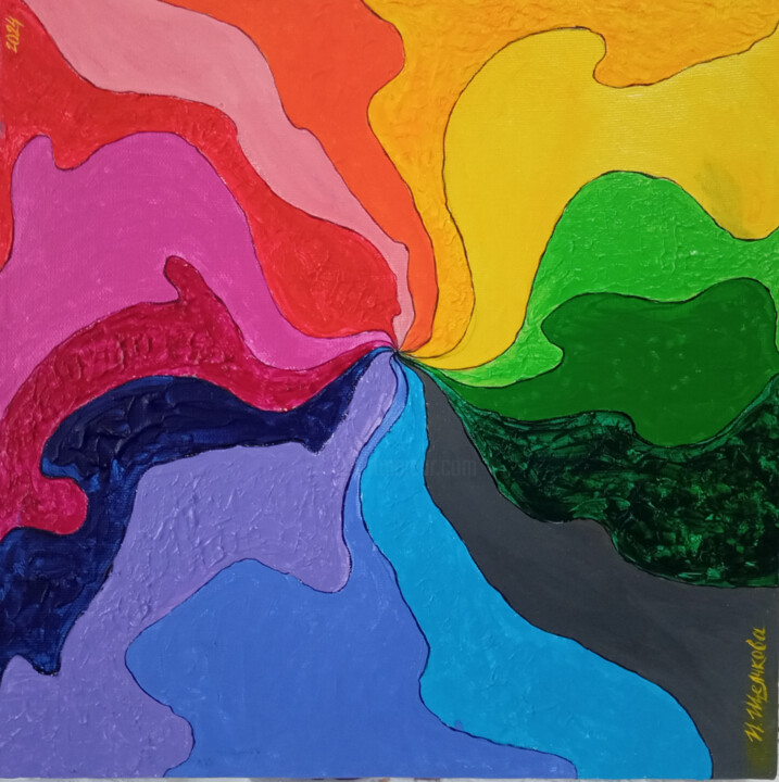 Reboot Abstraction Acrylic Mixed Media Bright Esoterica Soul Pittura, 15,8x15,8 in