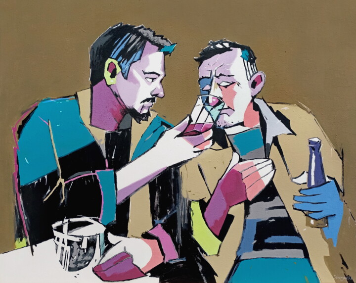 Tasting. Tasters in pastel colors 绘画, 31.5x39.4 in