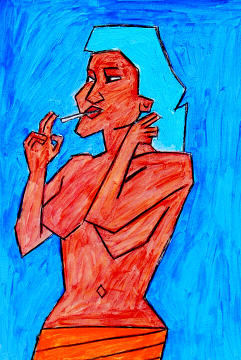 La femme à la cigarette 绘画, 11.8x7.9 in