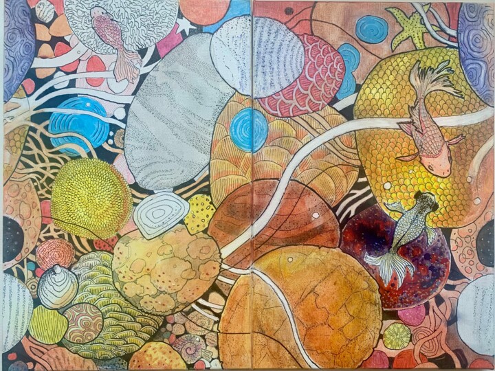 Les profondeurs de la mer : rouge 绘画, 16.1x21.3 in