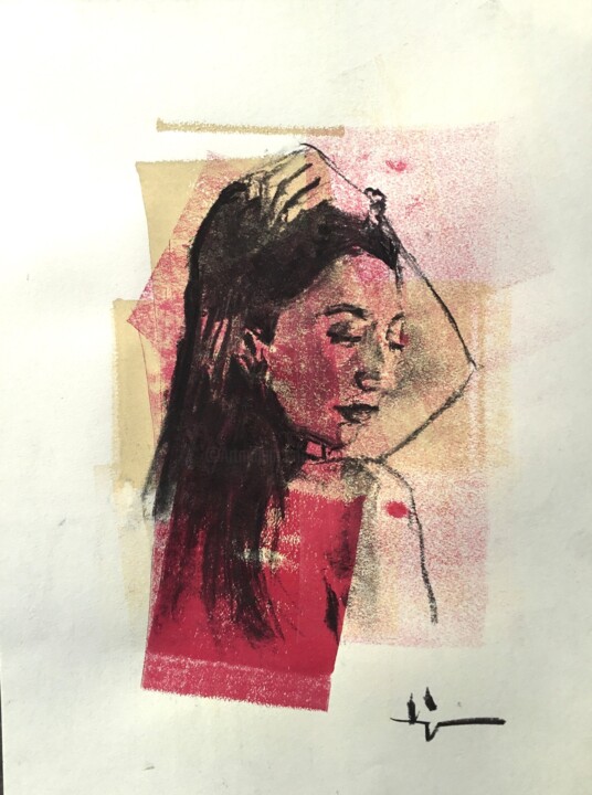 Étude de Portrait sur Print Рисунок, 15,8x11,8 in