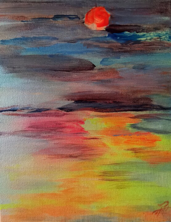 Dreamy Sunset Abstract Painting – Shimmering Acrylic Art