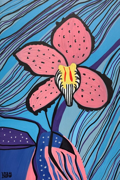 A Single Orchid Flower | Acrylic colour graphics on MDF Ζωγραφική, 11,8x7,9 in