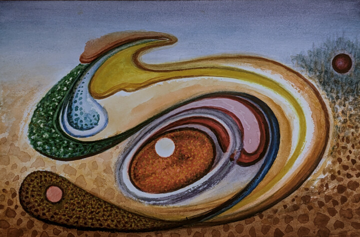 Painting titled "Development stage." by Oleksandr Koltsov, Original Artwork, Watercolor Mounted on Cardboard