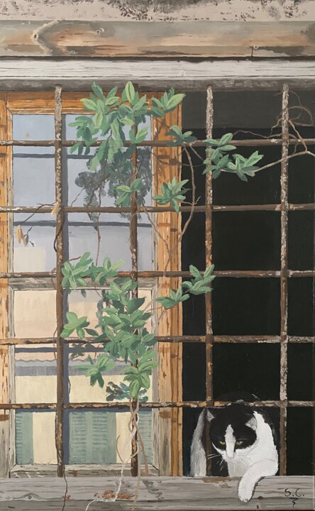 Painting titled "A pas de velours" by Sophie Cousineau, Original Artwork, Oil Mounted on Wood Stretcher frame