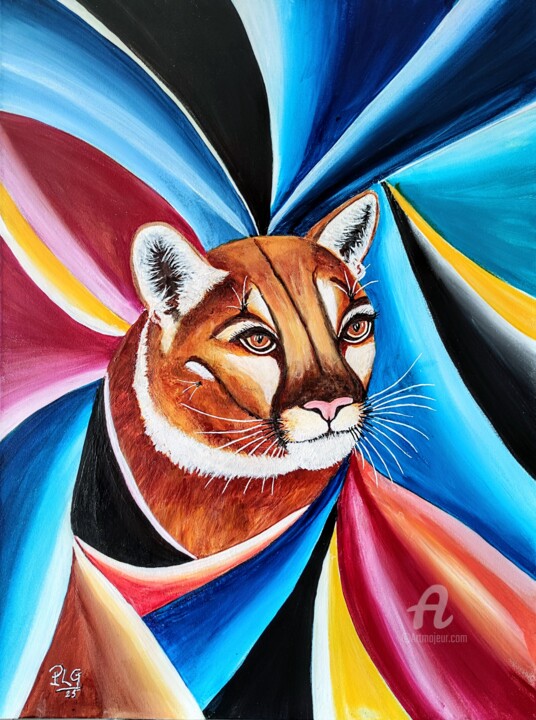 Painting titled "Le PUMA" by Patrice Le Gall, Original Artwork, Acrylic Mounted on Wood Stretcher frame