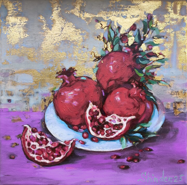 Pomegranate Fruits Oil Painting on Canvas Food Art 绘画, 12x12 in