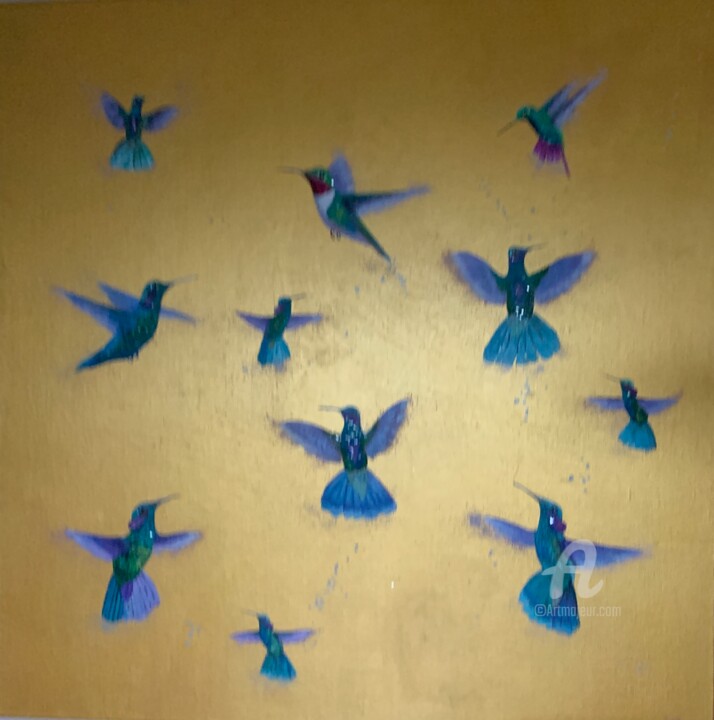 Painting titled "La Vie Est Belle XI" by Laure Bury, Original Artwork, Oil Mounted on Wood Stretcher frame