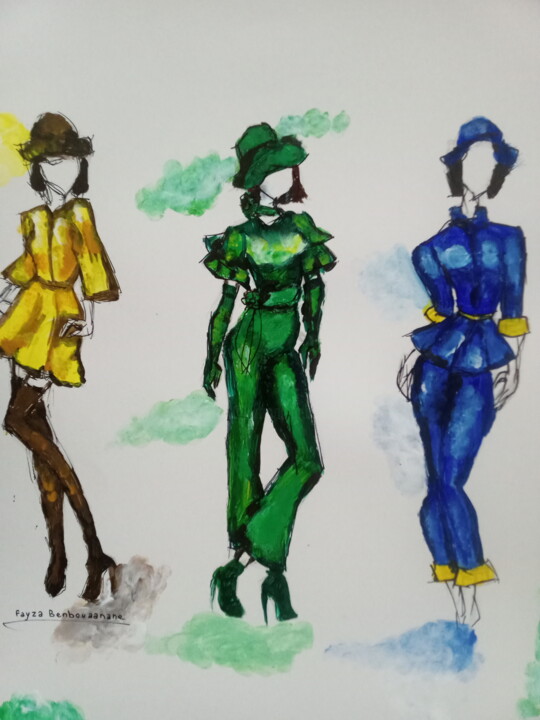 Vintage women 绘画, 20.9x15 in