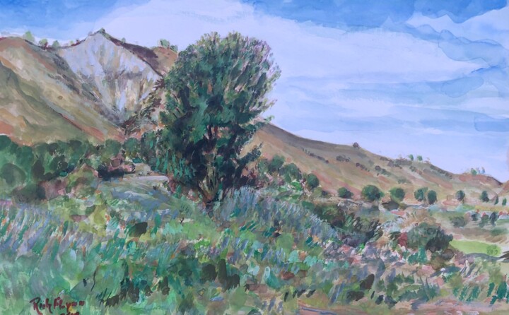 TREE AND HILLS IN SAN JUAN CAPISTRANO CA. 绘画, 12x16 in