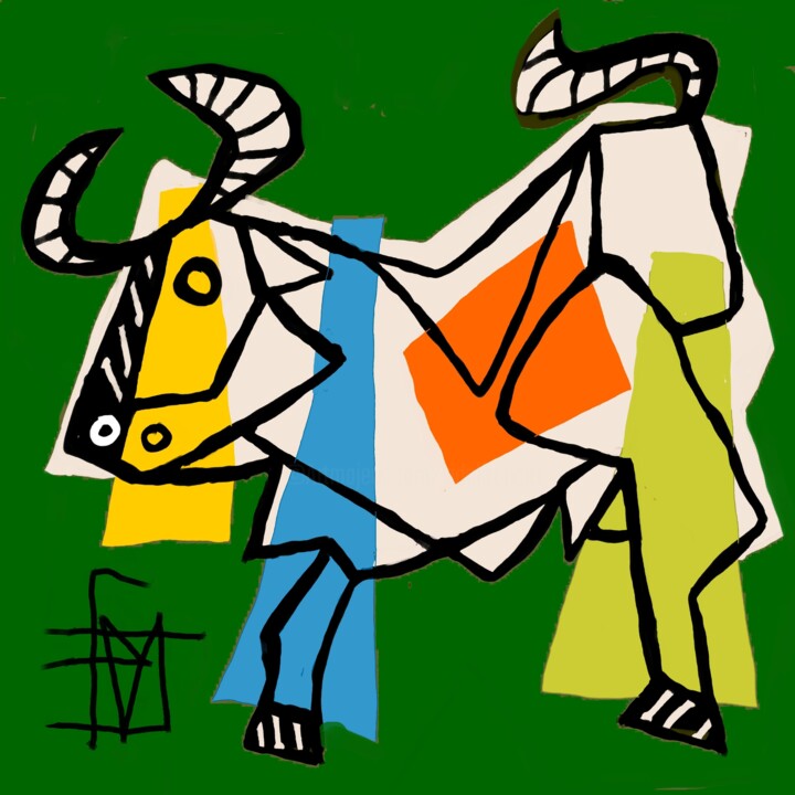 taureau dans le pré 数字艺术