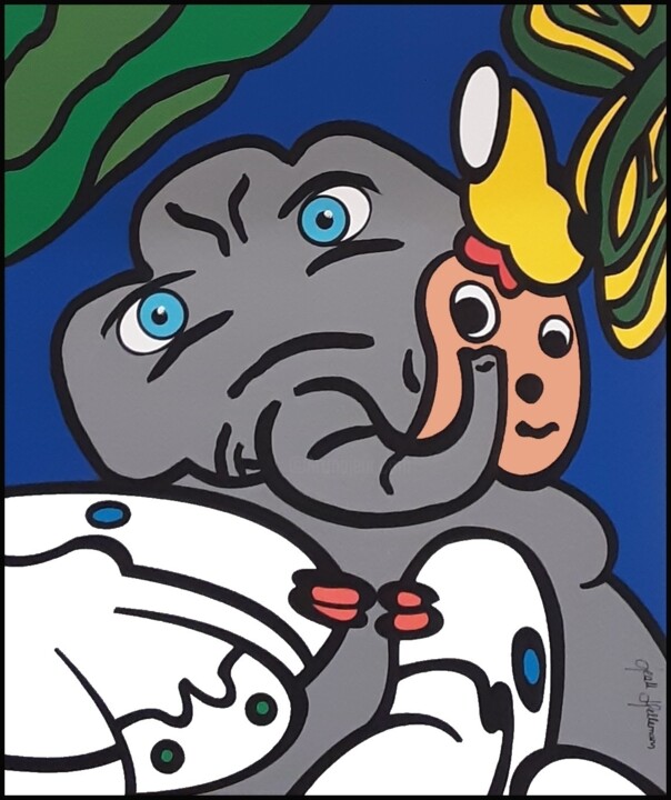 Un éléphant dans l’atelier (N°936) 绘画, 21.7x18.1 in