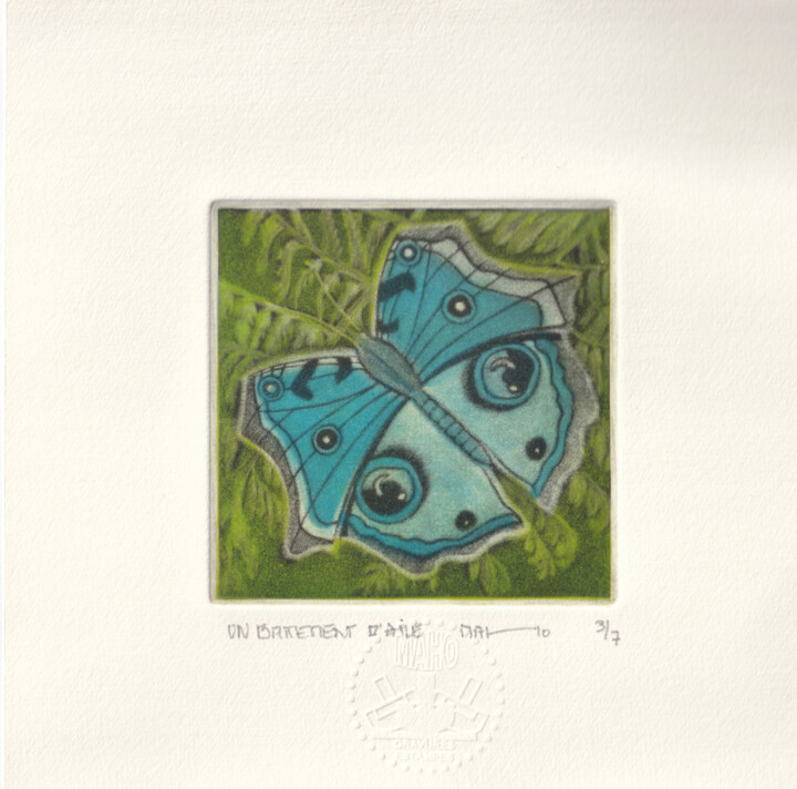 Gravures & estampes intitulée "UN BATTEMENT D'AILE" par Dominique Keruzec (Maho), Œuvre d'art originale, Gravure