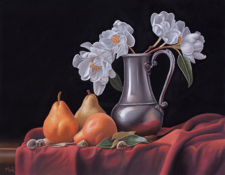Still Life on Red Cloth 绘画, 15.8x19.7 in