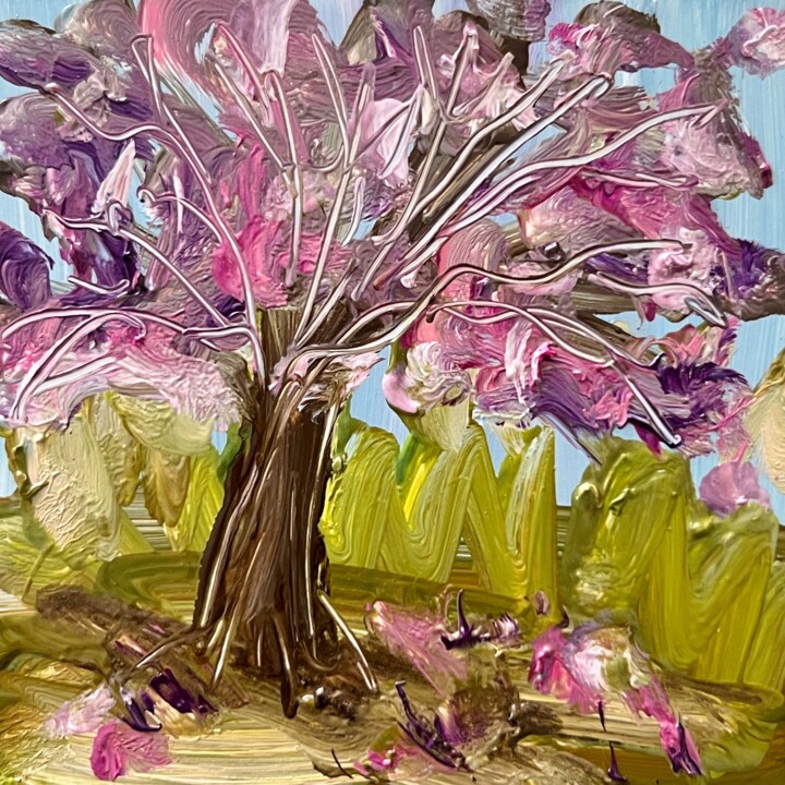 Japanese cherry tree blossom Painting, 3.9x3.9 in