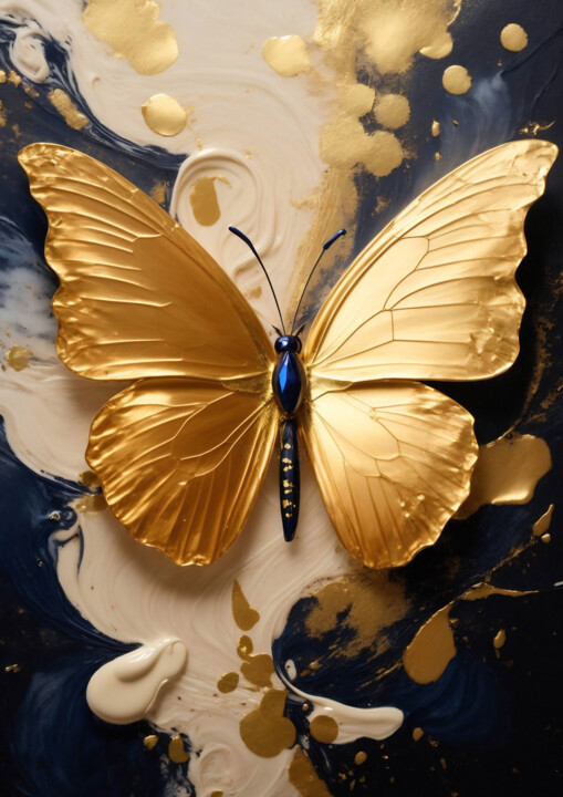 Golden Abstract Butterfly Veil of Metamorphosis 数字艺术