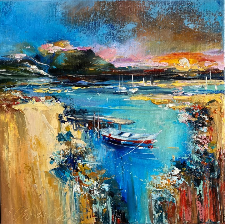Painting titled "Солнечный берег" by Olga Chernova, Original Artwork, Oil