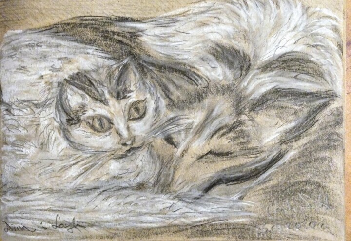 Dibujo titulada "Dina i Layla" por Marek Spetel, Obra de arte original, Lápiz Montado en Plexiglás
