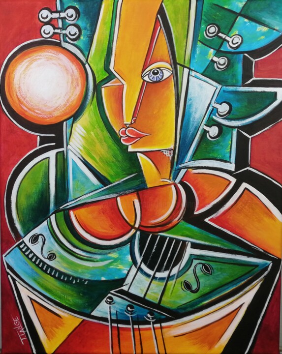 Musical Woman #M328 绘画, 19.7x15.8 in