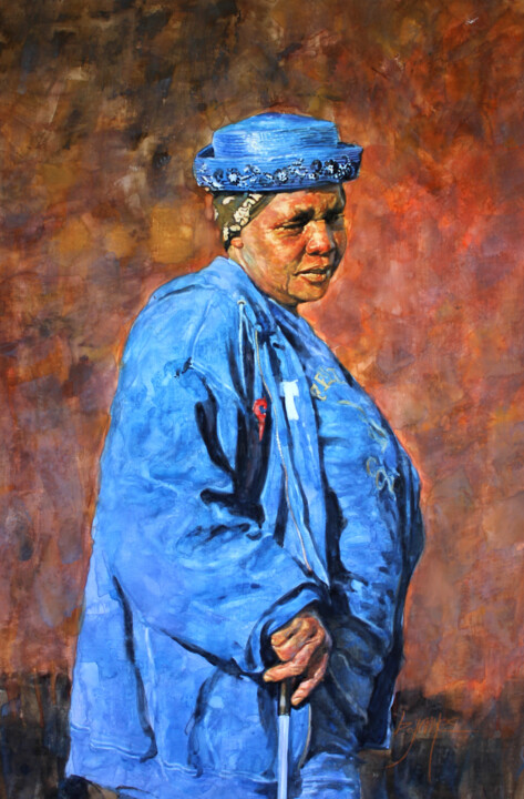 "Woman with Blue Suit and Hat" Tablo, 26,8x17,8 in