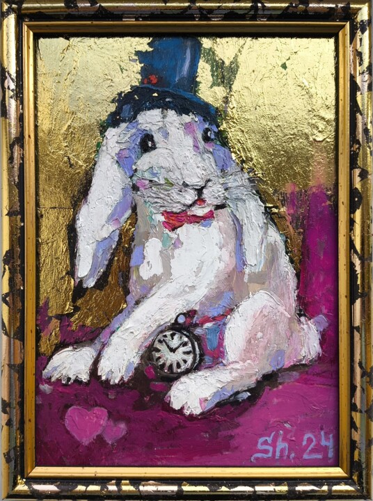 Bunny Original Framed Rabbit Oil Painting Animals Art 绘画, 8x6 in