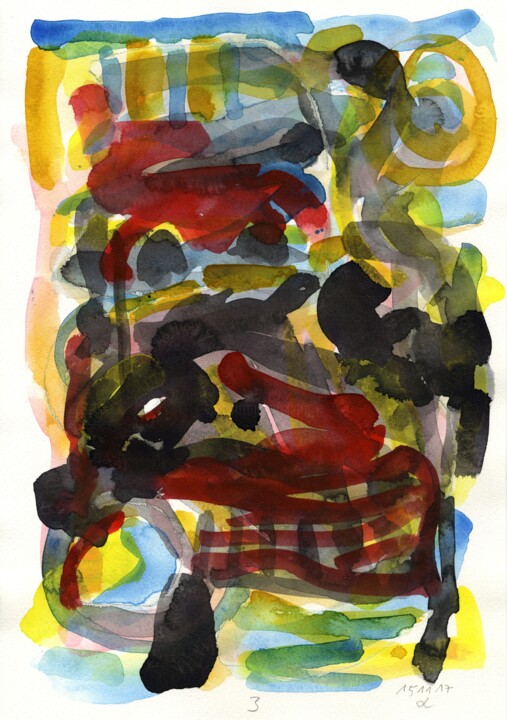 Malerei mit dem Titel "Auto/Selbster (1511…" von Detlef Lemme (Farbenkugel), Original-Kunstwerk, Aquarell