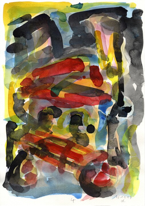 Malerei mit dem Titel "Auto/Selbster (1511…" von Detlef Lemme (Farbenkugel), Original-Kunstwerk, Aquarell