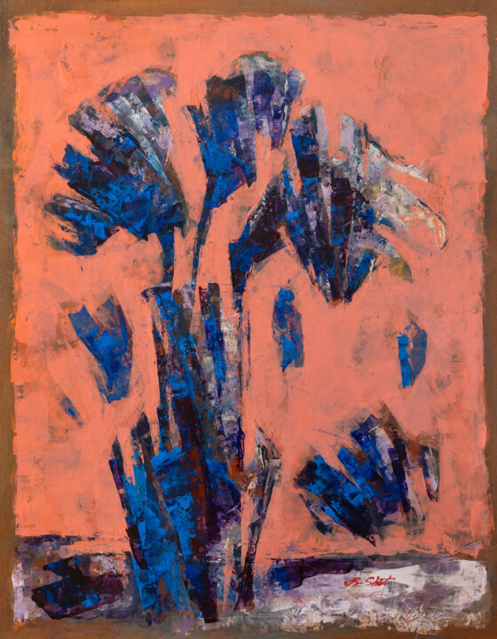 Синие на розовом. Blue on pink. 絵画, 35.4x27.6 in