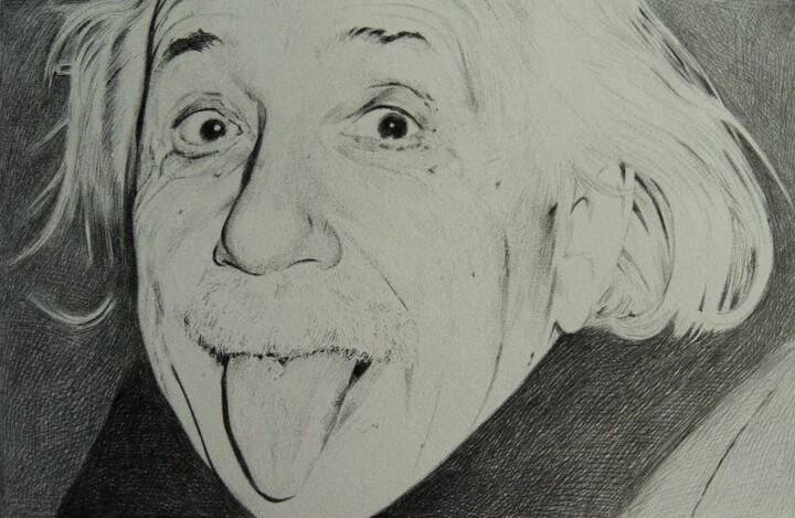 Drawing titled "Albert Einstein" by Milto Sideris, Original Artwork, Ballpoint pen